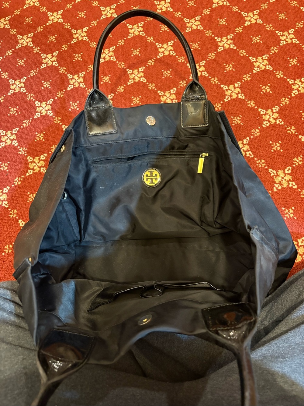 Tory Burch Black Nylon Tote with Patent Trim - Picture 2 of 5